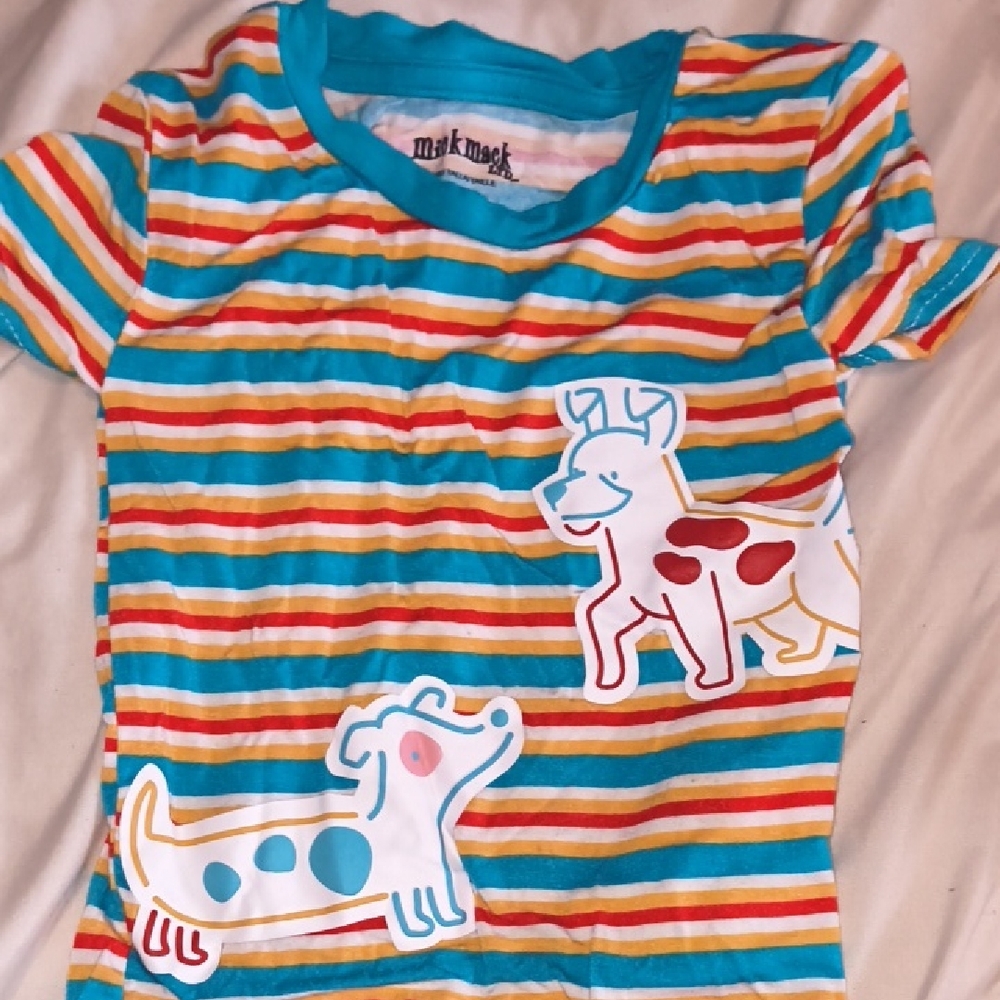 Kids' Turquoise Multi-Stripe Dog Graphic Tee